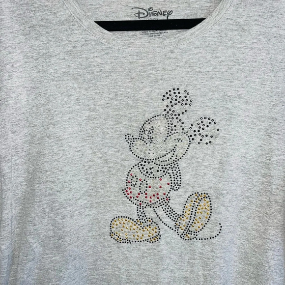 Disney Light Gray Embellished Rhinestone Mickey Mouse Graphic Tee 2X Women’s - Picture 3 of 10